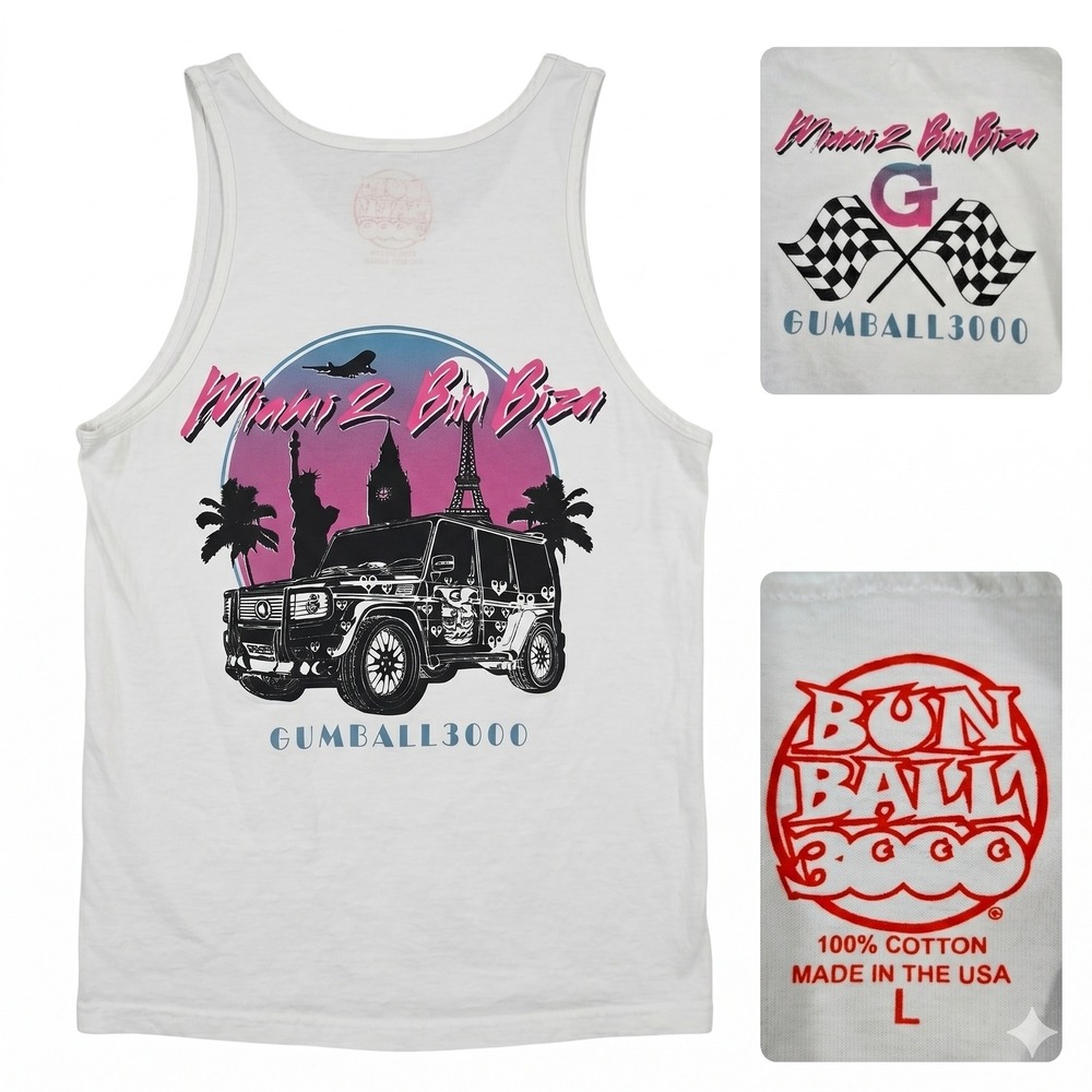 VTG Gumball 3000 Shirt  Large Made In‎ USA Tank Top Miami 2 Ibiza G Wagon Y2K
